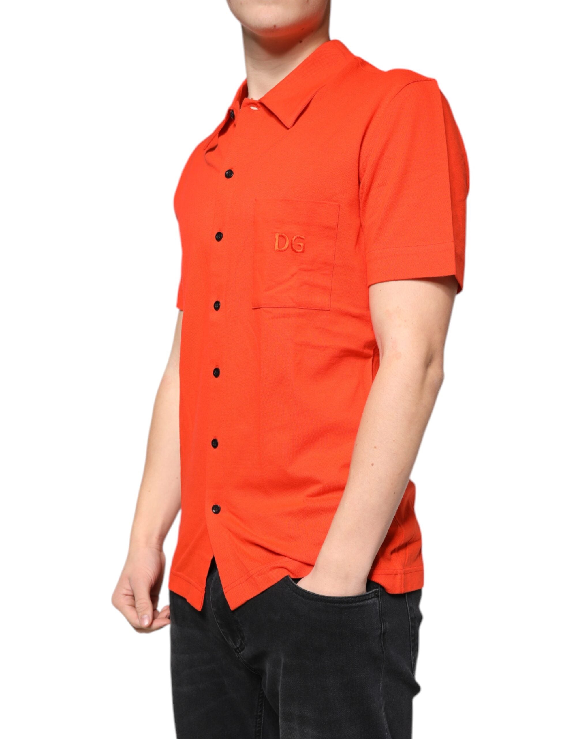 Dolce & Gabbana orange cotton button-front polo shirt